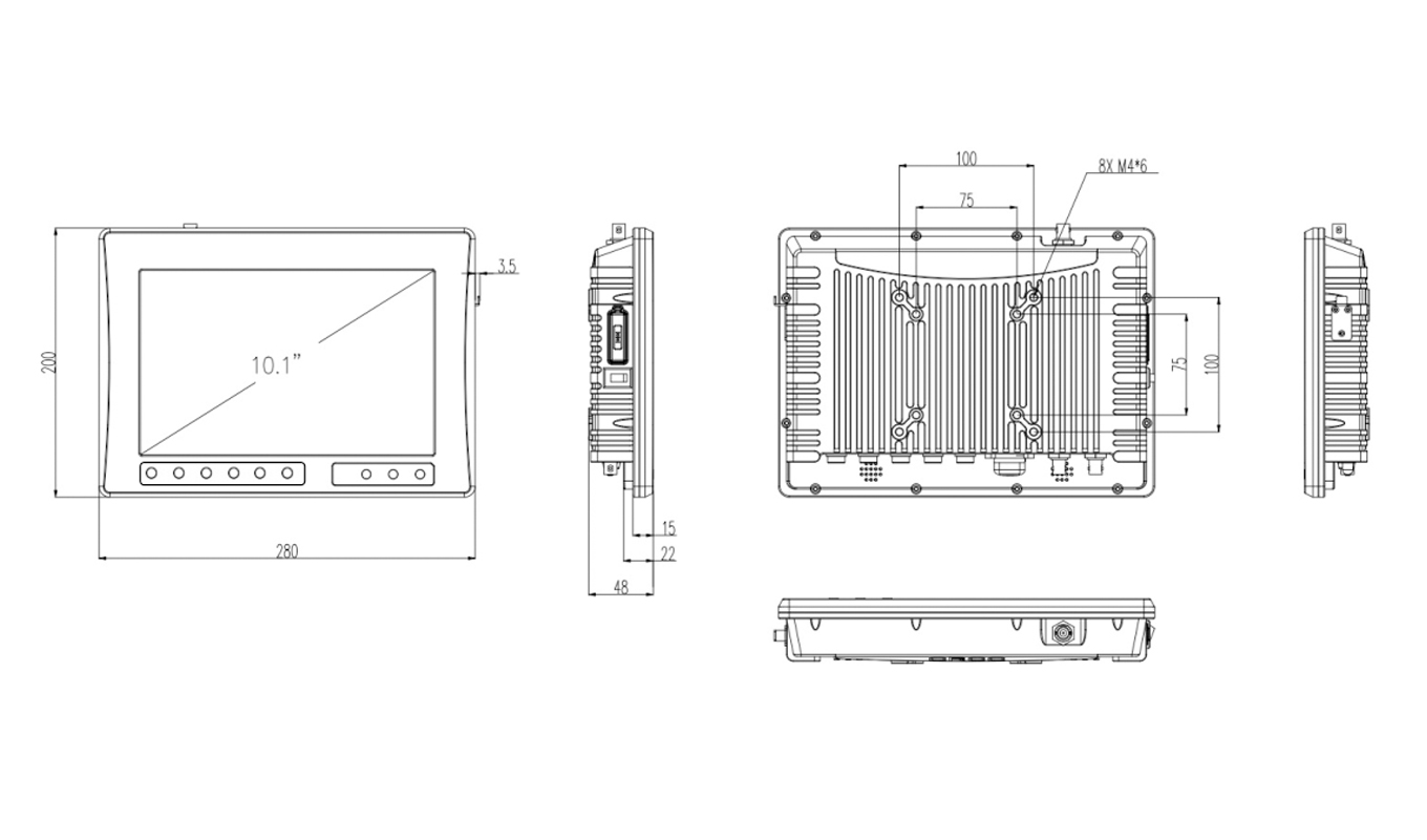 Dimension of 10 Inch Core Windows Vehicle Mount Computer