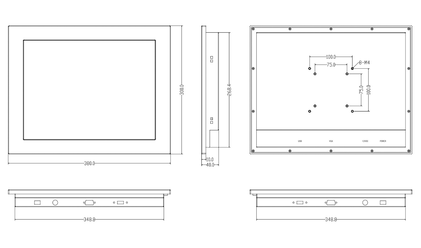 Dimension of 15 Inch Industrial Monitor